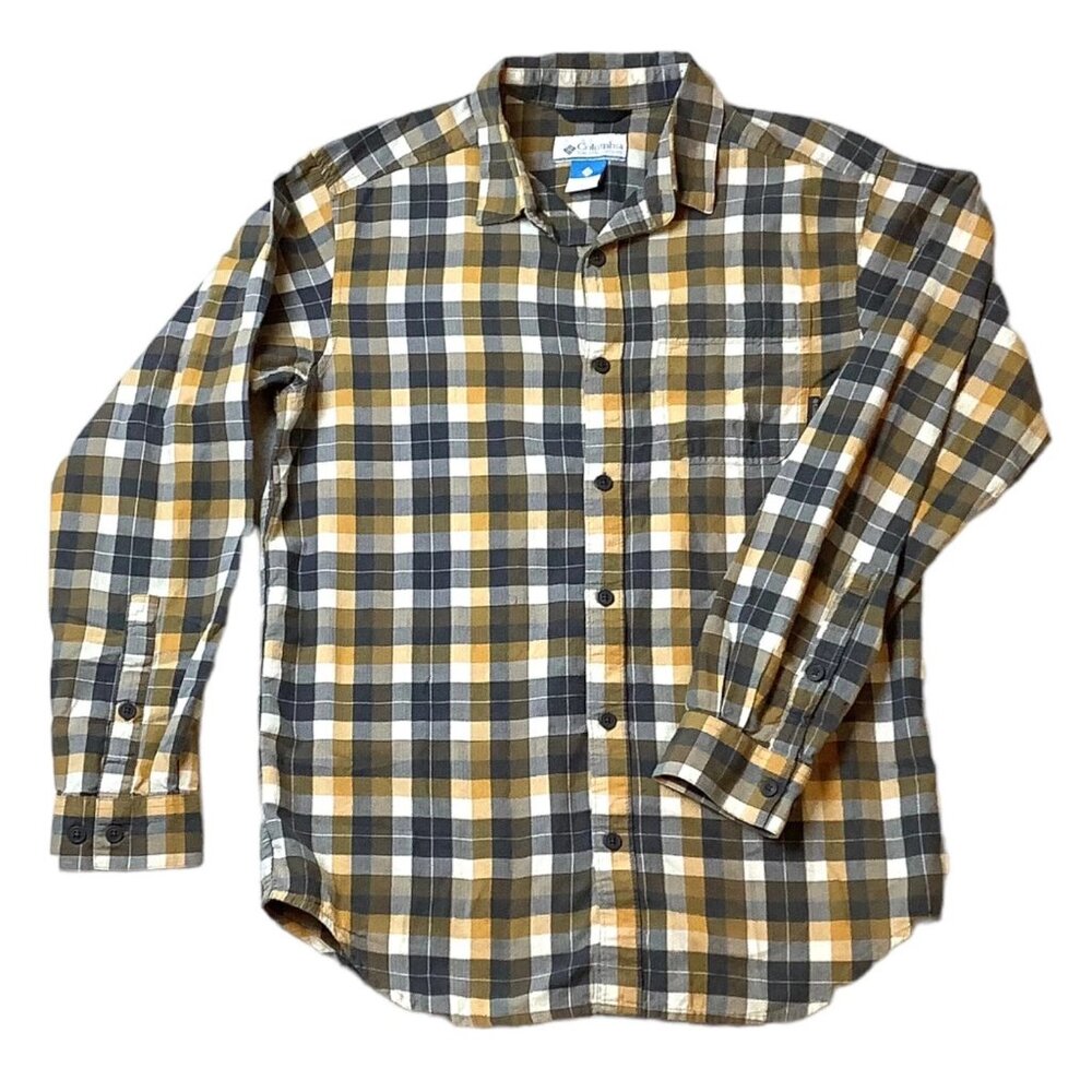 Columbia Mens Plaid Long Sleeve Button Up 100% Cotton Shirt Size Small